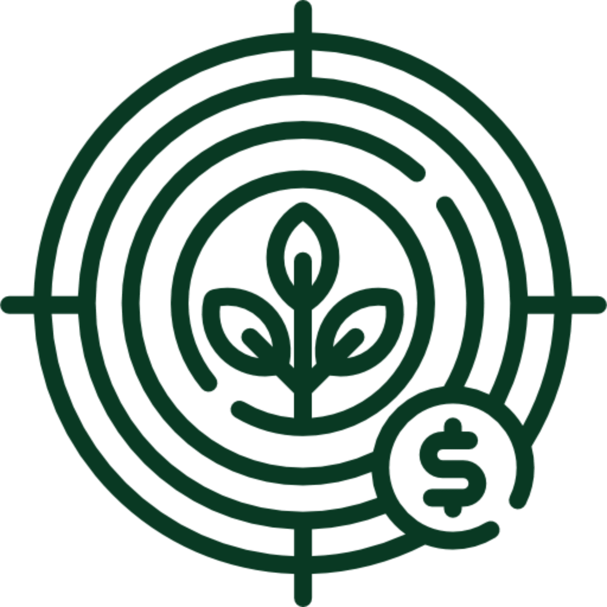 Plant with dollar sign in target icon.