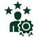 Person with gear and three stars icon.